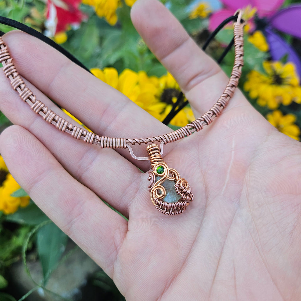 Aquamarine/Chrome Diopside Copper Choker