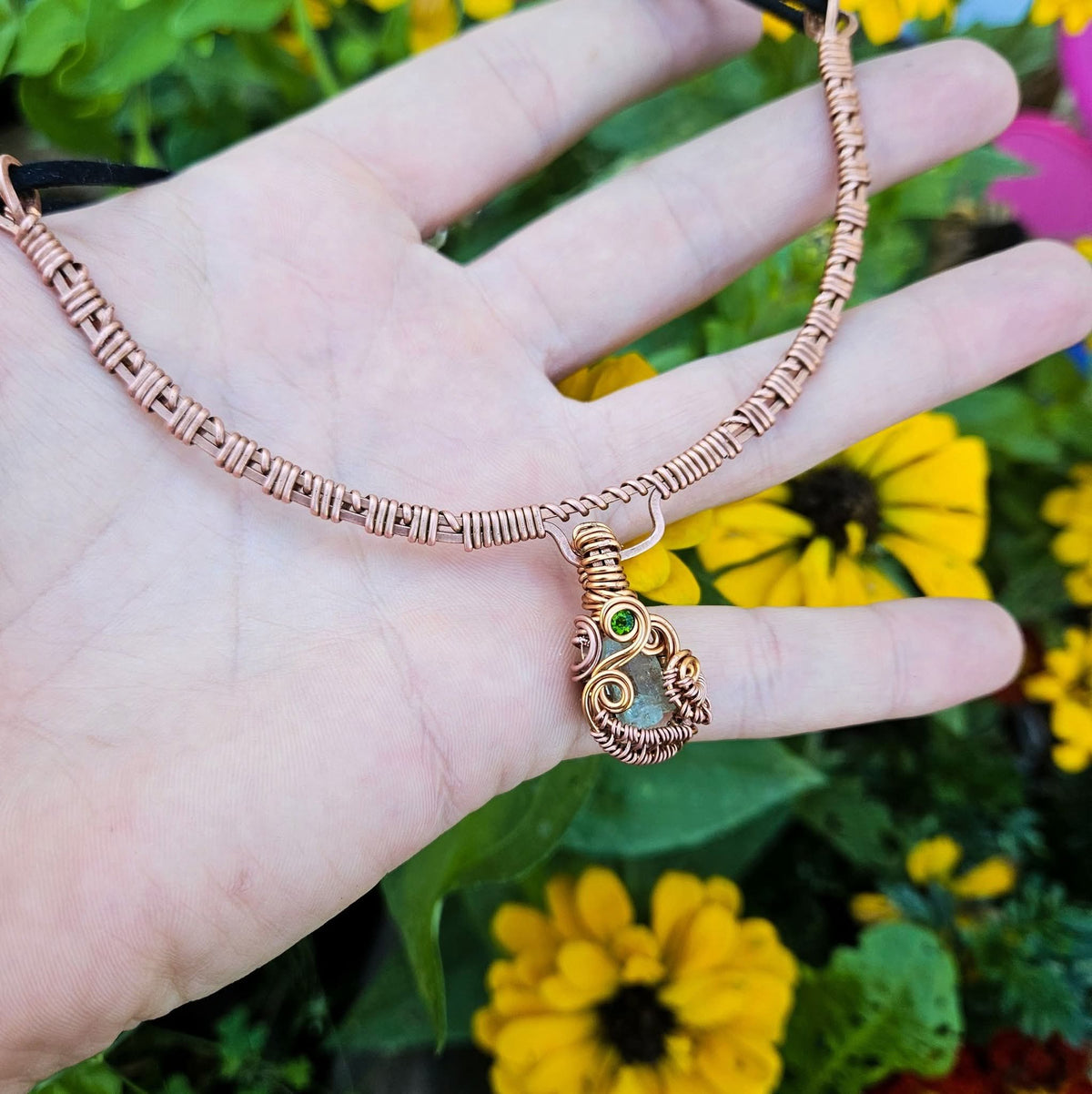 Aquamarine/Chrome Diopside Copper Choker