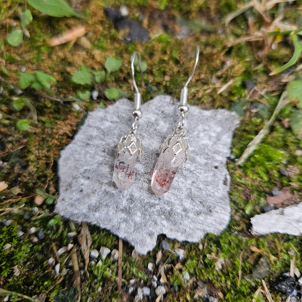 Sterling Silver- Disco Fire Quartz Dangle Earrings