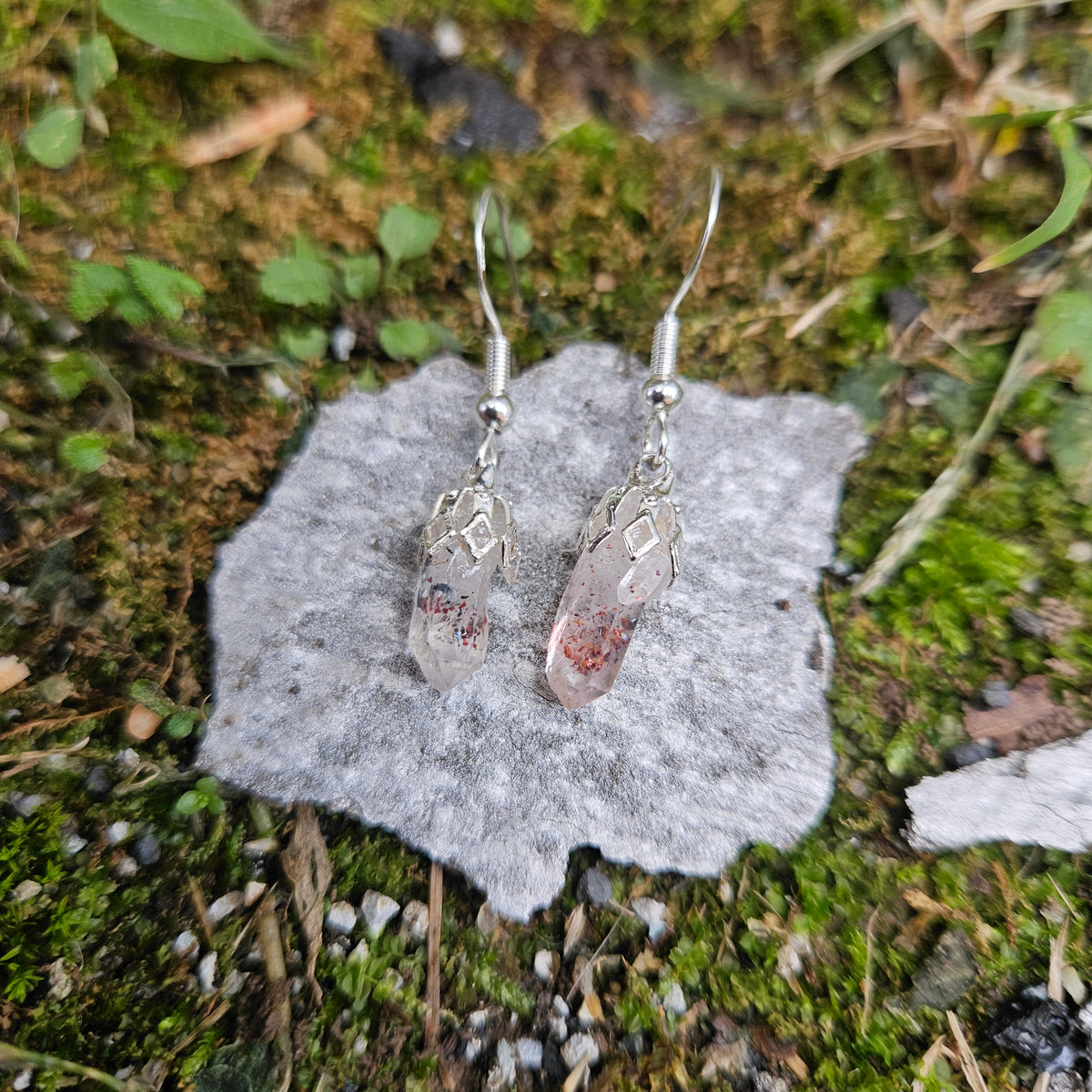 Sterling Silver- Disco Fire Quartz Dangle Earrings