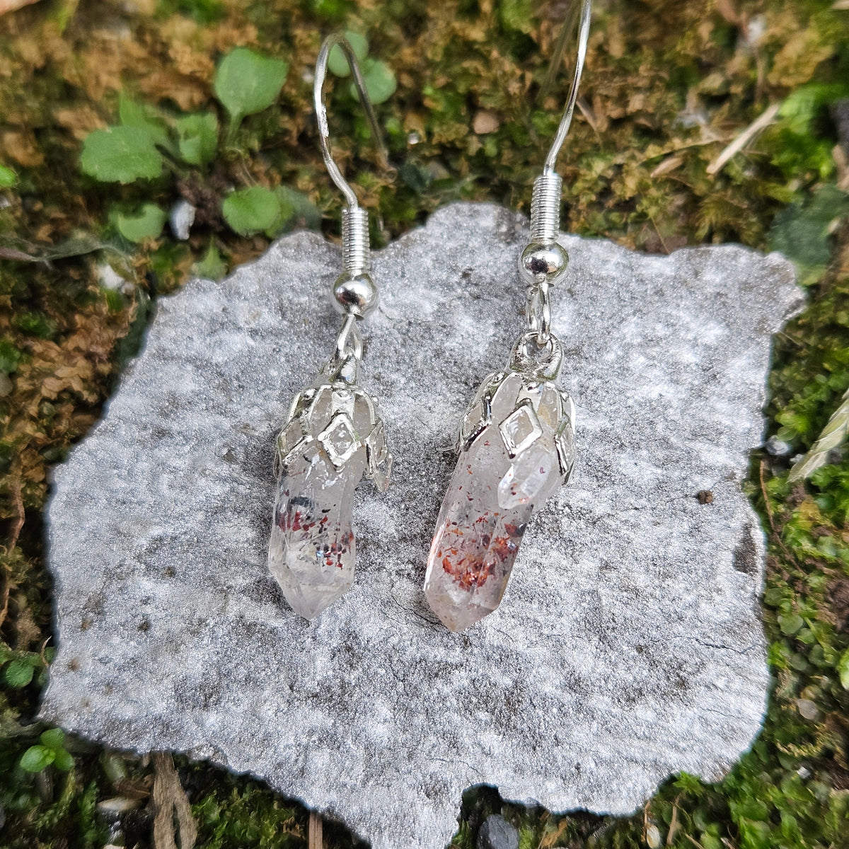 Sterling Silver- Disco Fire Quartz Dangle Earrings