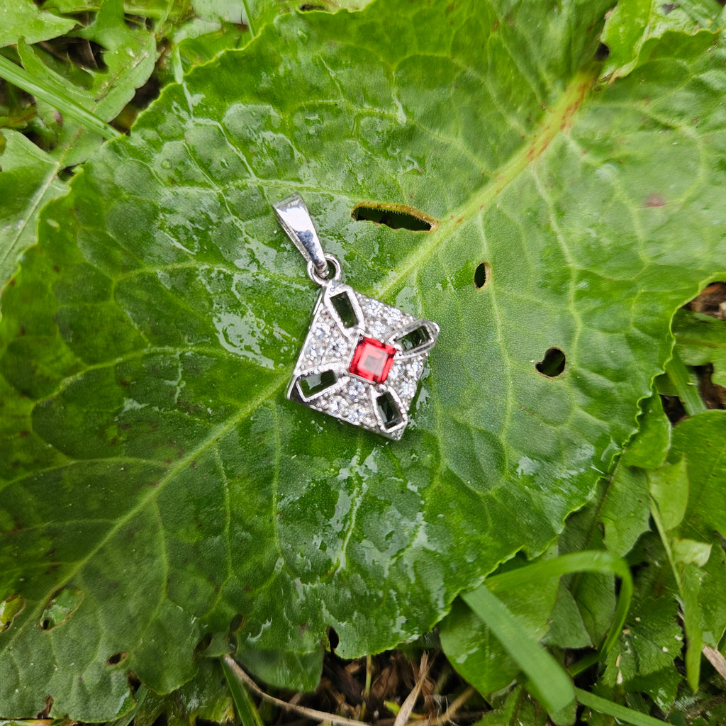 Sterling Silver - Garnet/White topaz Pendant