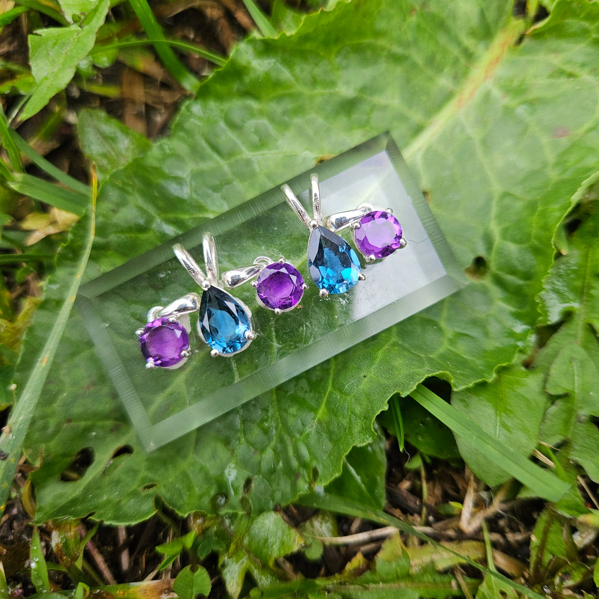 Sterling silver - Purple African Amethyst round Dainty Pendant