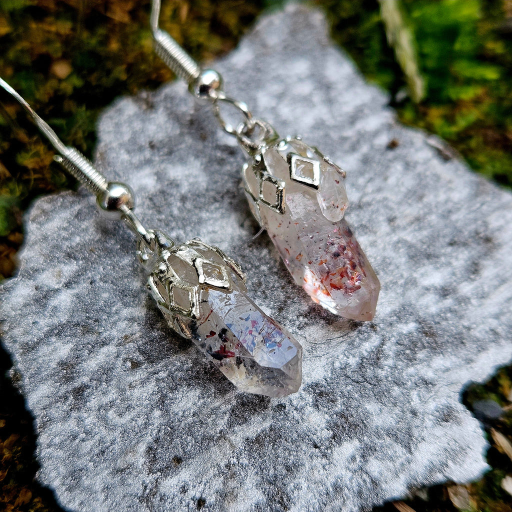 Sterling Silver- Disco Fire Quartz Dangle Earrings