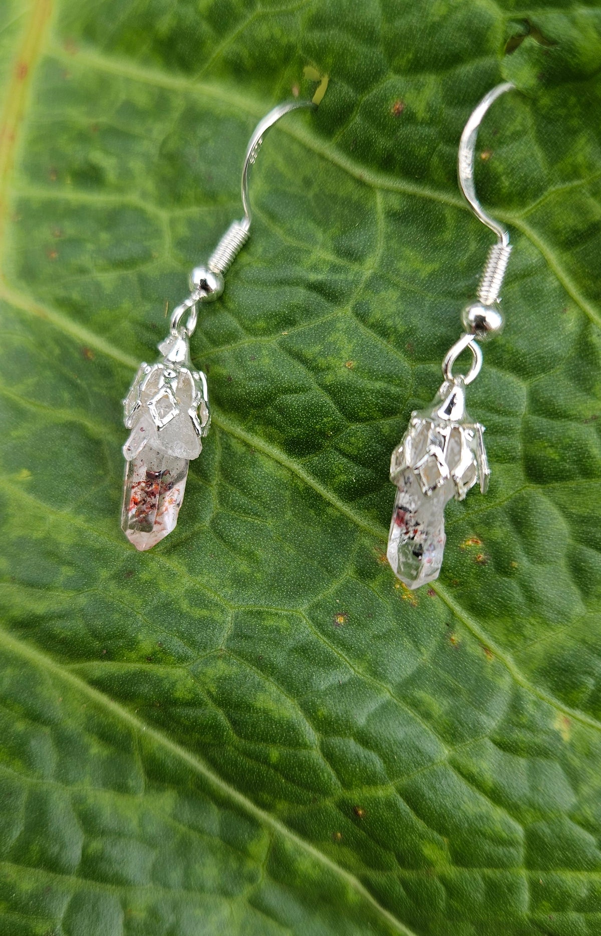 Sterling Silver- Disco Fire Quartz Dangle Earrings