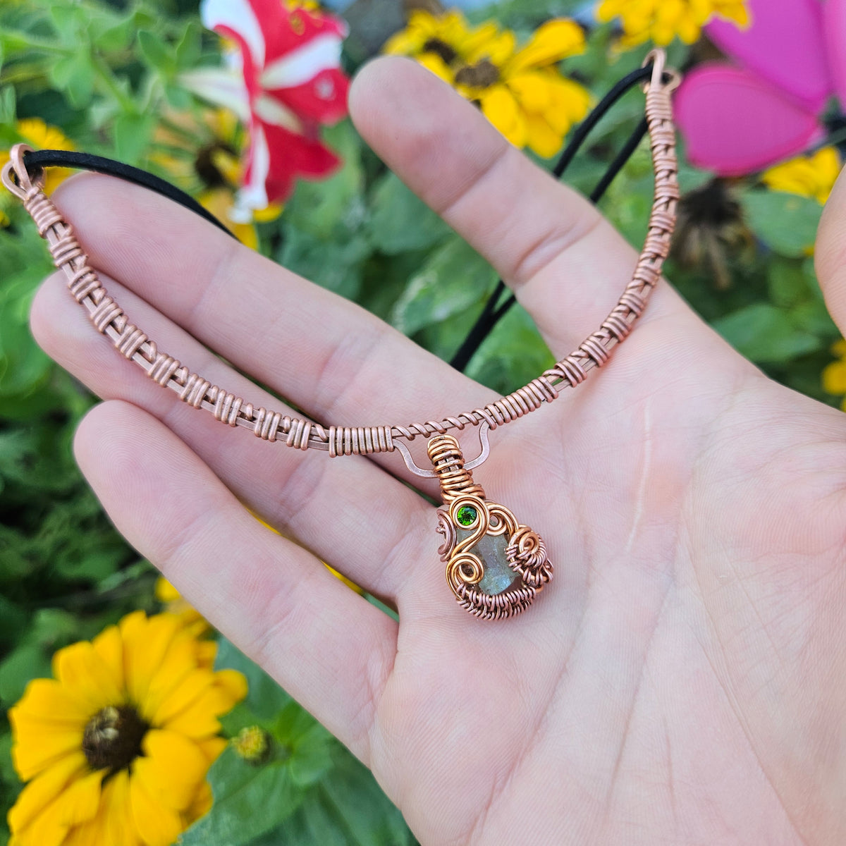 Aquamarine/Chrome Diopside Copper Choker