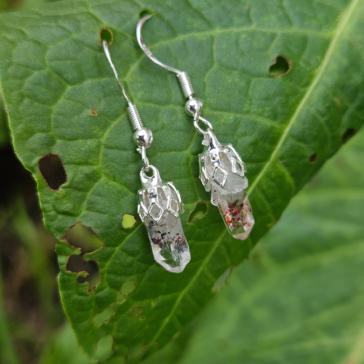 Sterling Silver- Disco Fire Quartz Dangle Earrings