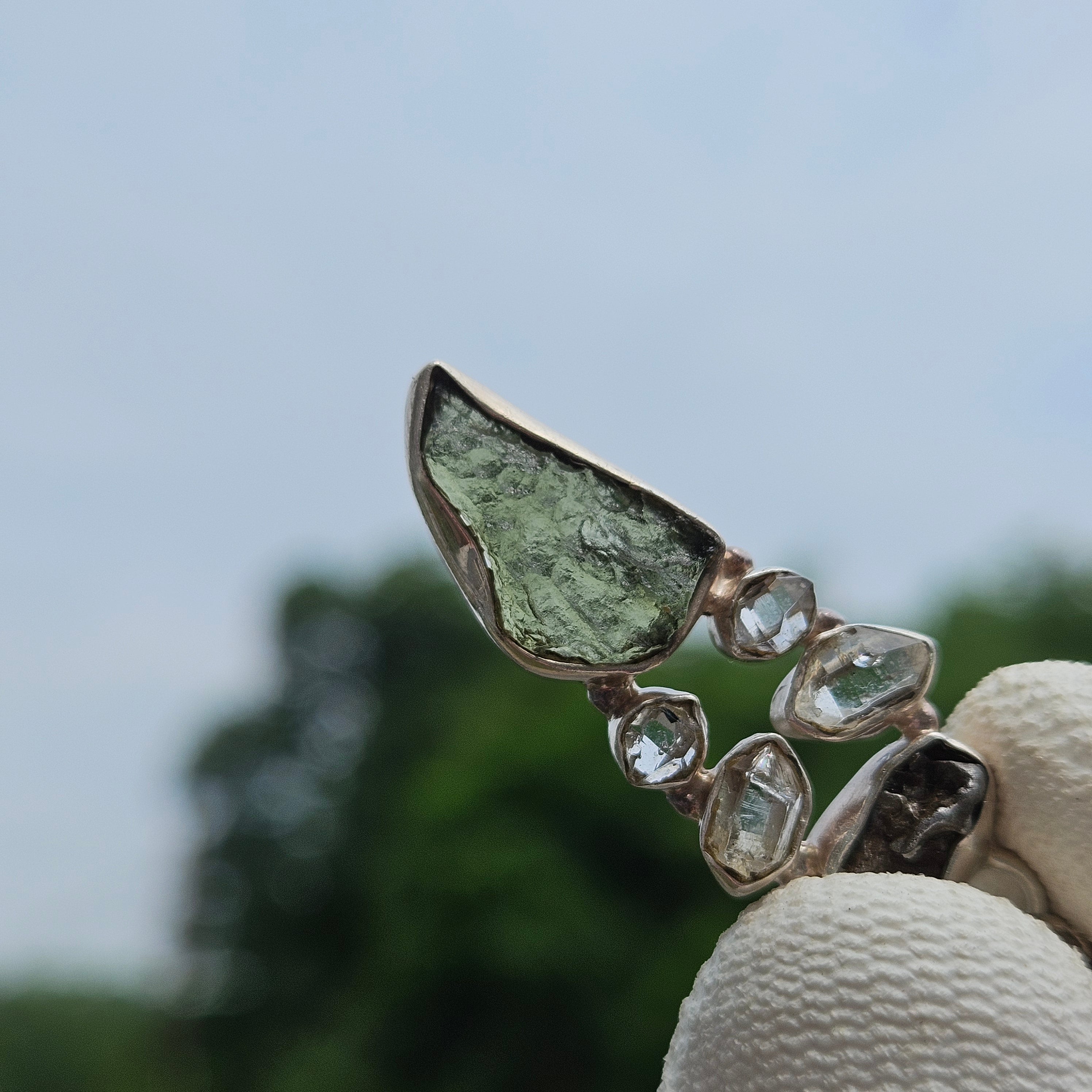 "Space Key" Moldavite/Herkimer/Meteorite Pendant Sterling Silver